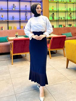 Boy(99 Cm) Kalem Fırfır Piliseli Etek Lacivert (38 48 Beden Aralıkları) 8 Farklı Renk