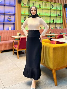 Boy(99 Cm) Kalem Fırfır Piliseli Etek Siyah (38 48 Beden Aralıkları) 8 Farklı Renk