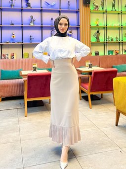 Boy(99 Cm) Kalem Fırfır Piliseli Etek Taş Rengi (38 48 Beden Aralıkları) 8 Farklı Renk