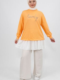 Somon Önü Taş Detaylı İplik Kumaş Sweatshirt