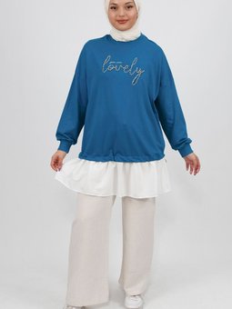 Zümrüt Yeşili Önü Taş Detaylı İplik Kumaş Sweatshirt