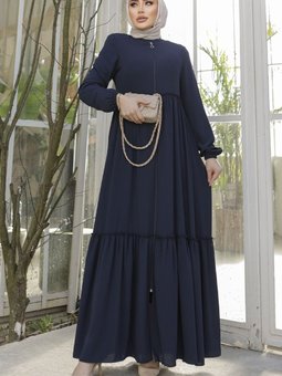 Büzgüllü Detay Fermuarlı Ferace Lacivert