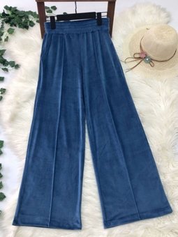 İndigo Kadife Önü Çima Detaylı Pantolun