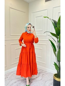 Oranj Standart Yaka Dügmeli Elbise