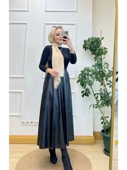 Siyah Deri Mevlana Uzun Etek