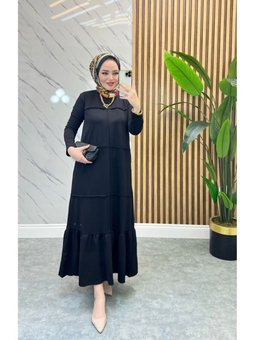 Siyah Nervür Detaylı Elbise