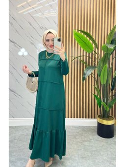 Yeşil Nervür Detaylı Elbise