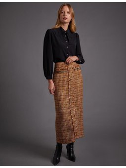 Düğmeli Tüvit Bej Kalem Etek