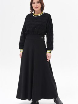 İki İplik Bel Ribanalı Siyah Kloş Etek