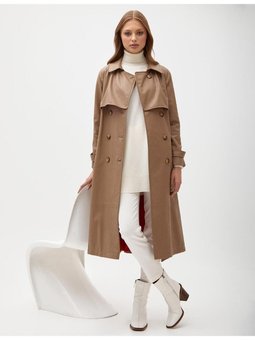 Suni Deri Animal Print Trençkot Vizon