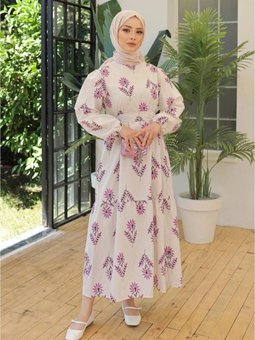 Tesettür Mor Detaylı Günlük Elbise