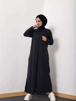Fermuarlı Pamuklu Yazlık Namaz Elbisesi Siyah