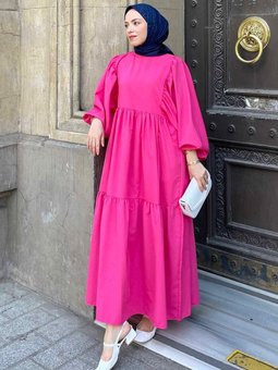 Balon Kol Katlı Yazlık Elbise