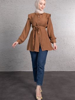 Omuz Mini Fırfırlı Işıltılı Düğmeli