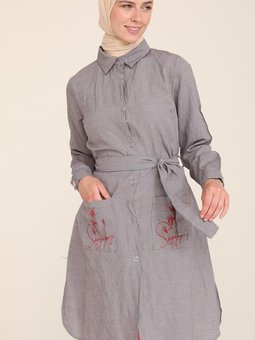 Antrasit Cepli Kuşaklı Tunik