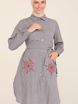 Antrasit Cepli Kuşaklı Tunik