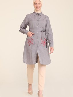 Antrasit Cepli Kuşaklı Tunik