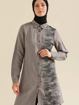 Antrasit Desenli Düğmeli Tunik