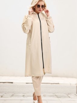 Bej Kapüşonlu Cepli Kap