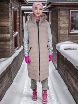 Bej Kürk Kapüşonlu Şişme Yelek