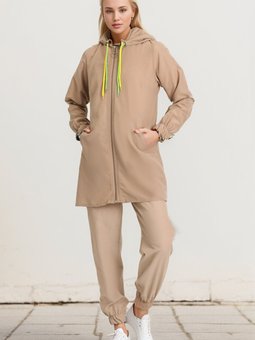 Bej Vizon Kapüşonlu Kap