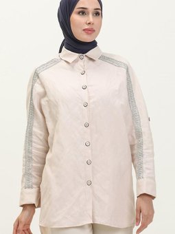 Bej Yarasa Kol Keten Gömlek