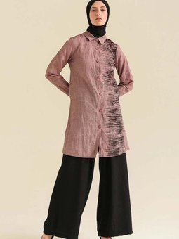 Bordo Desenli Düğmeli Tunik