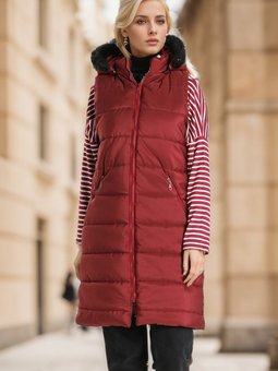 Bordo Kapüşonlu Kapitone Yelek