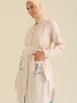 Ekru Cepli Kuşaklı Tunik