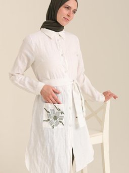 Ekru Cepli Kuşaklı Tunik