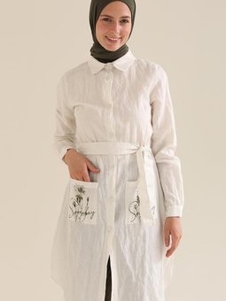 Ekru Cepli Kuşaklı Tunik