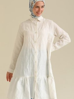 Ekru Etek Ucu Büzgülü Tunik