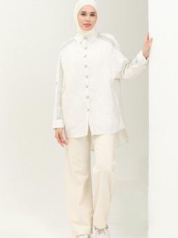 Ekru Yarasa Kol Keten Gömlek