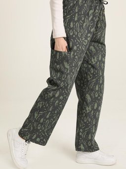 Gri Haki Desenli Bol Paça Pantolon