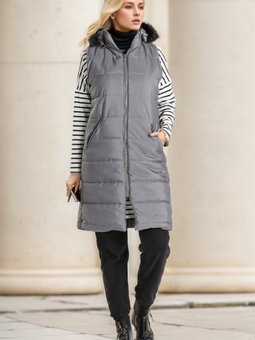 Gri Kapüşonlu Kapitone Yelek