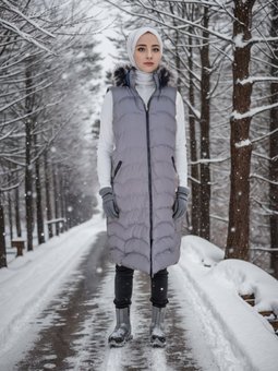 Gri Kürk Kapüşonlu Şişme Yelek