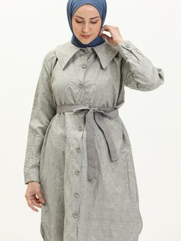 Gri Kuşaklı Keten Tunik