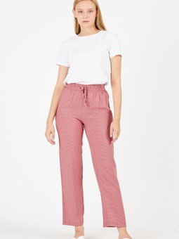 Gül Kurusu Çizgili Viskon Pantolon