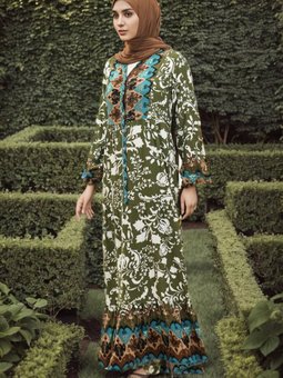 Haki Desenli Viskon Elbise