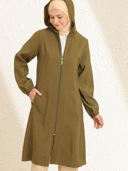 Haki Kapüşonlu Cepli Kap