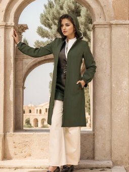 Haki Kapüşonlu Fermuarlı Kap