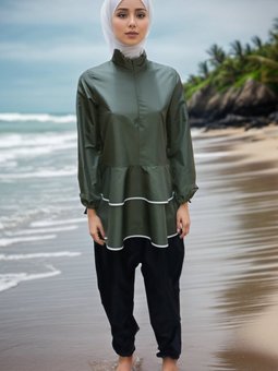 Haki Paraşüt Kumaş Tam Kapalı Mayo