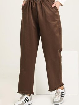 Haki Saçaklı Bol Paça Kot Pantolon