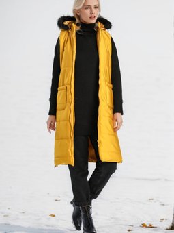 Hardal Fermuarlı Kapitone Yelek