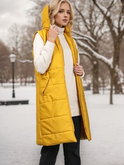 Hardal Kapüşonlu Kapitone Yelek