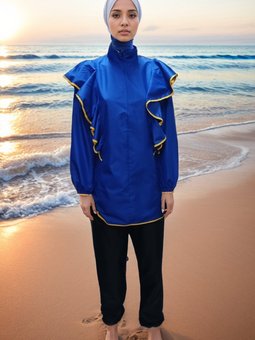 İndigo Paraşüt Kumaş Tam Kapalı Mayo