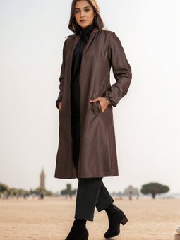 Kahverengi Kapüşonlu Fermuarlı Kot Kap