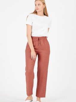 Kiremit Çizgili Viskon Pantolon