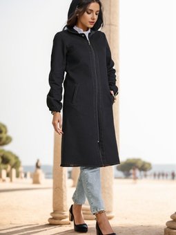 Koyu Lacivert Kapüşonlu Fermuarlı Kot Kap