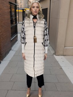 Krem Kürk Kapüşonlu Kemerli Şişme Yelek